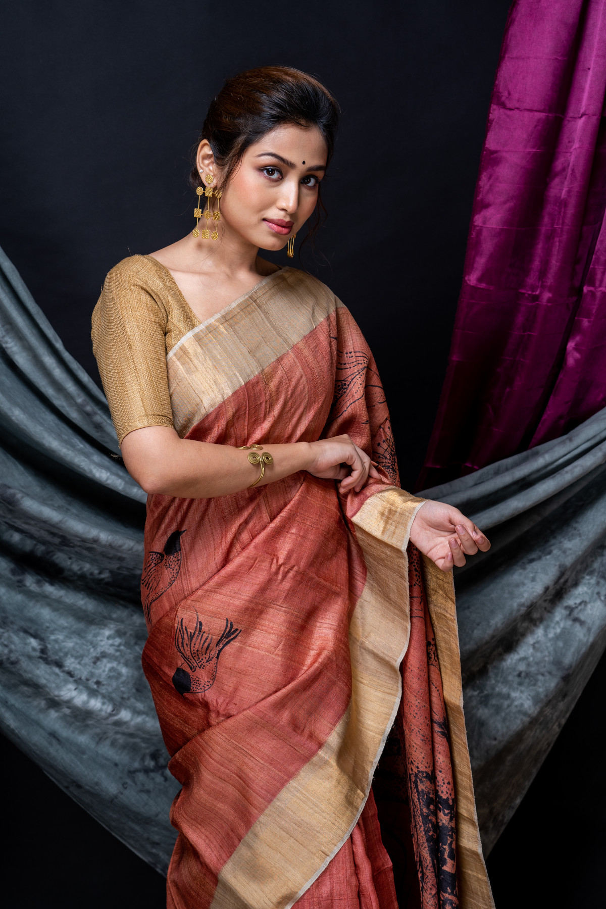 Hand Painted Tussar Silk Saree